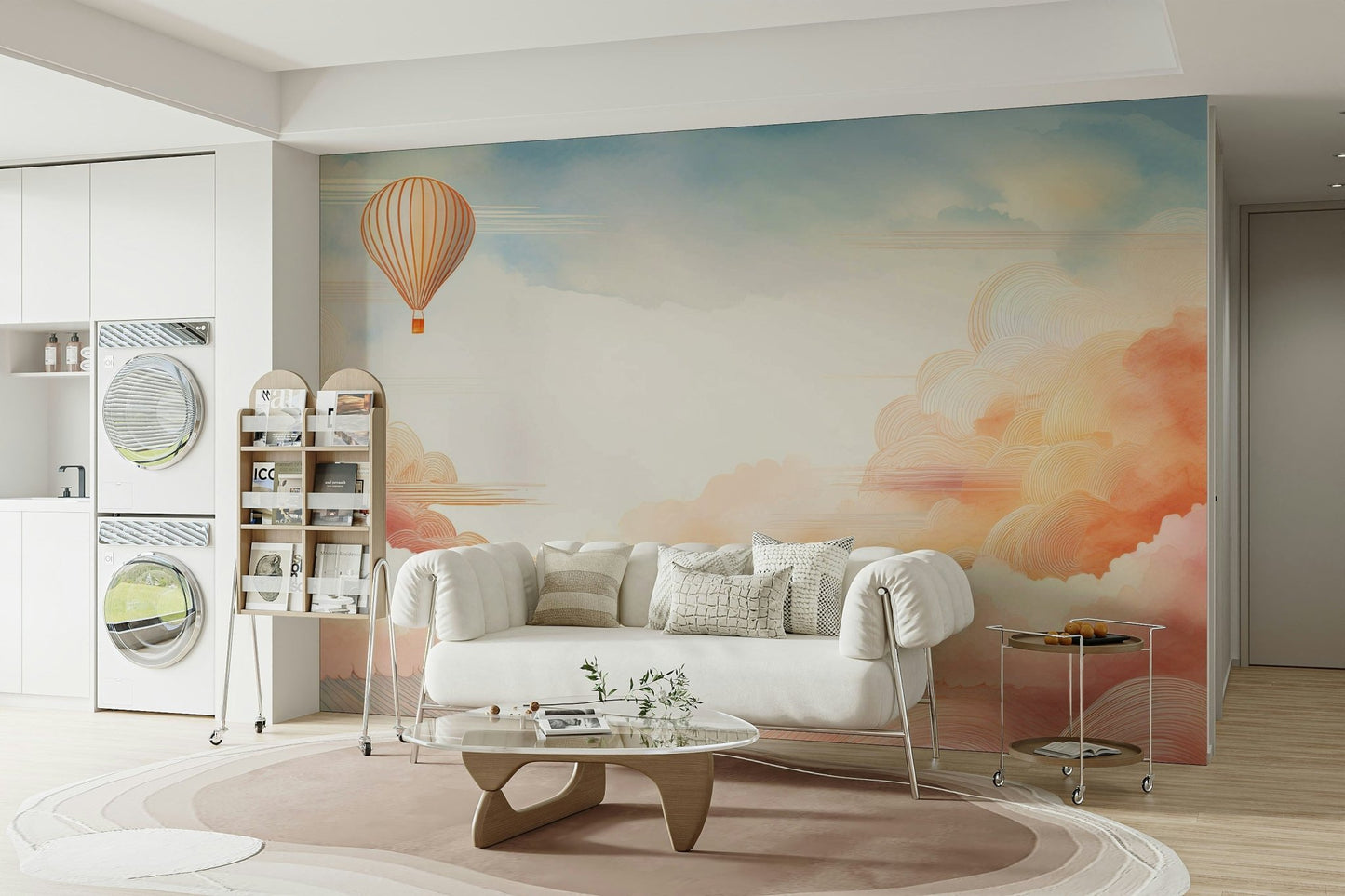 Soft pastel cloudscape wall mural for serene spaces.

