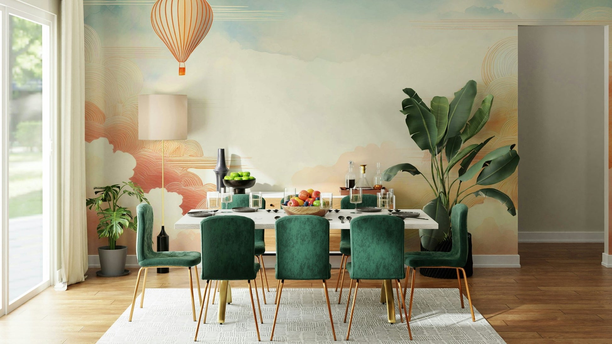 Peaceful pastel cloud mural to enhance interiors.

