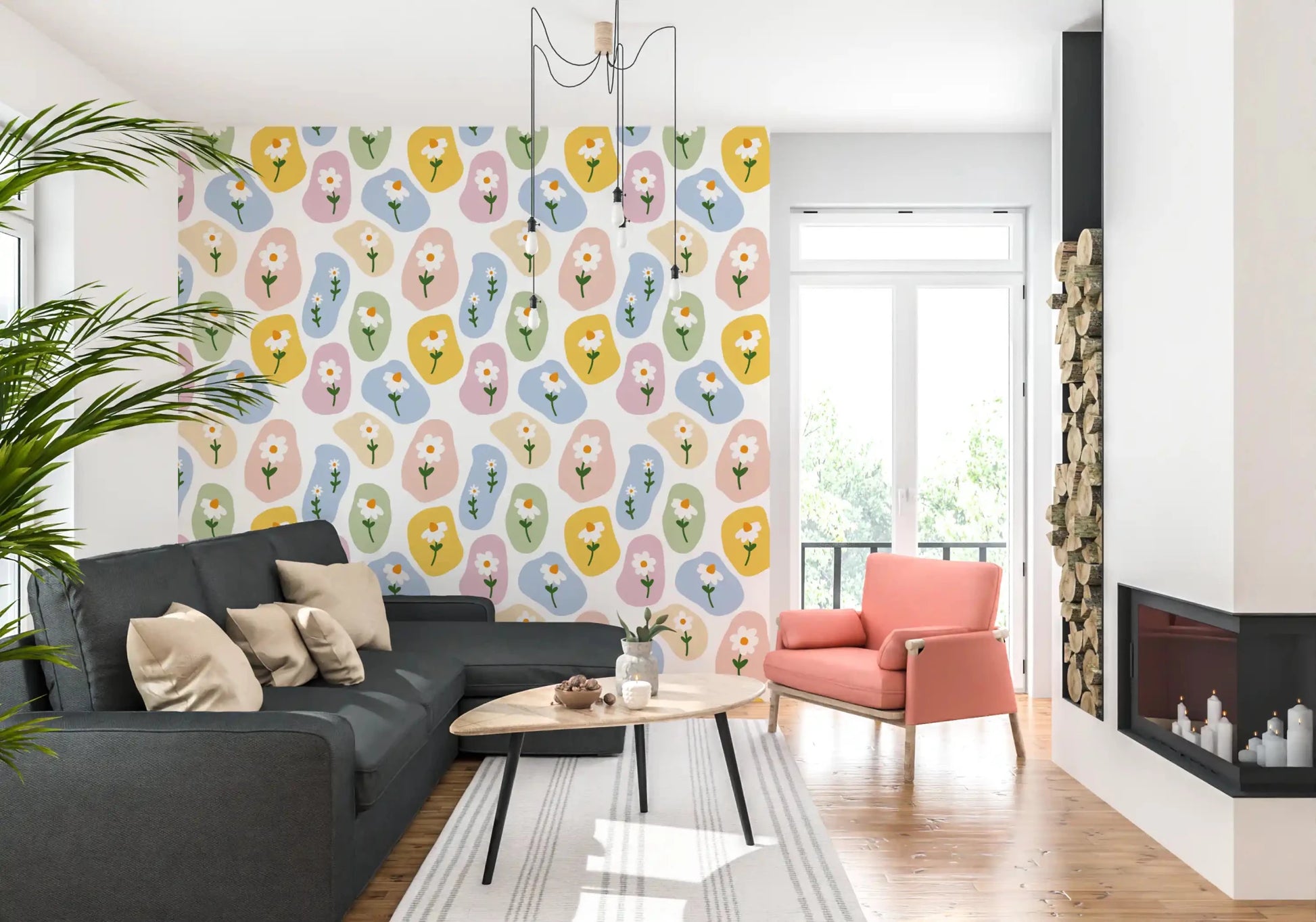 Vibrant charm accents a cheerful kids room with Daisy Pebbles wallpaper ⁠GD9457