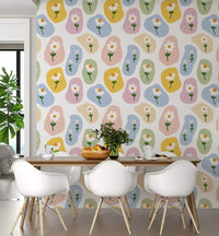A soft floral mood fills this dining room with Daisy Pebbles wallpaperGD9457