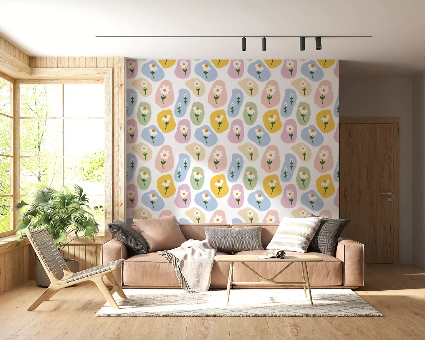 Zoomed-in look at white petals on Pastel Daisy Pebbles wallpaper⁠GD9457