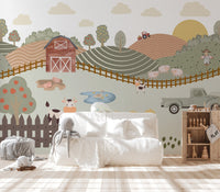 Pastel barnyard animals wall covering
