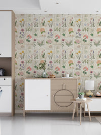 Hallway featuring Pastel Floral Wallpaper with layered botanical card details, GD8696