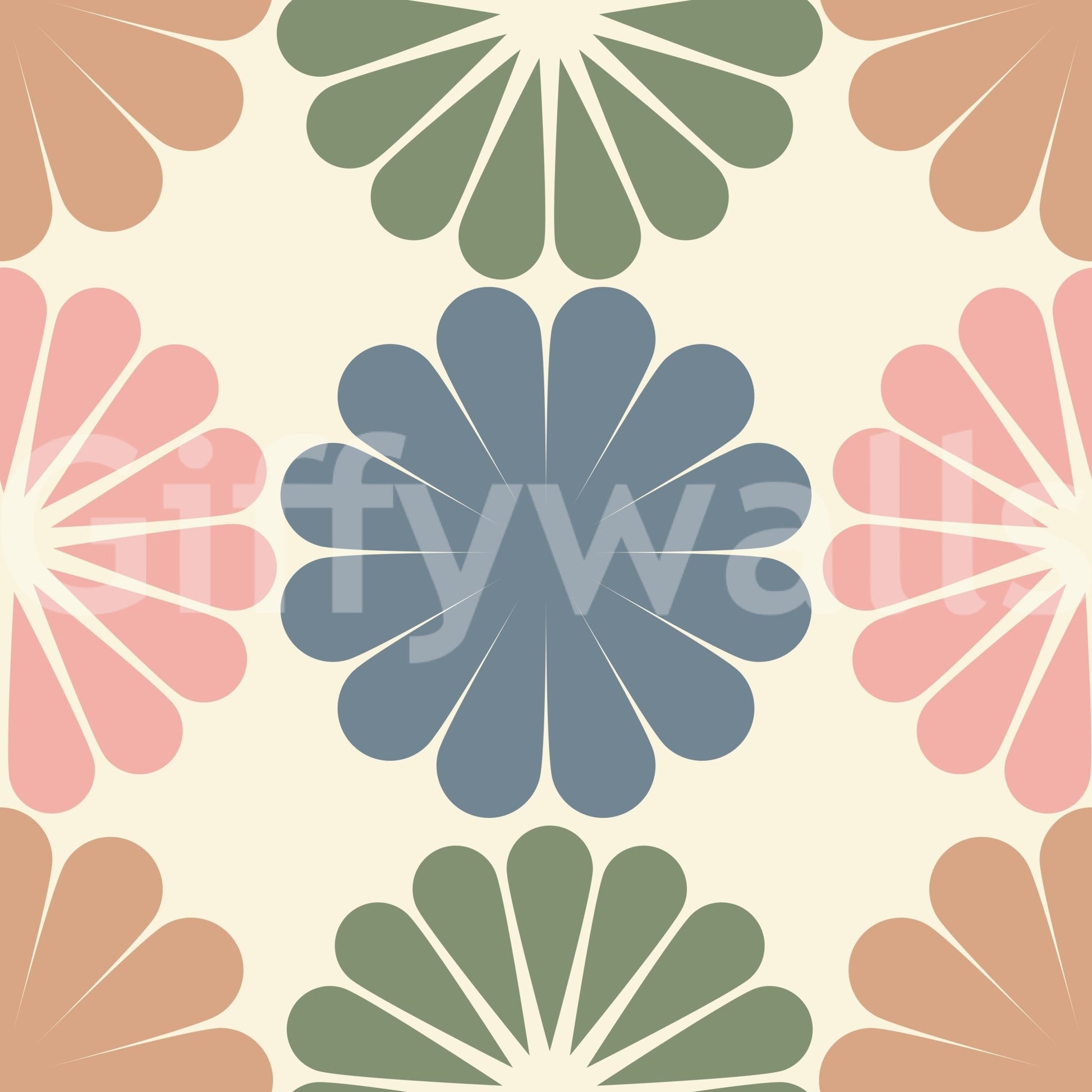 The soft, muted tones of the wallpaper design.

