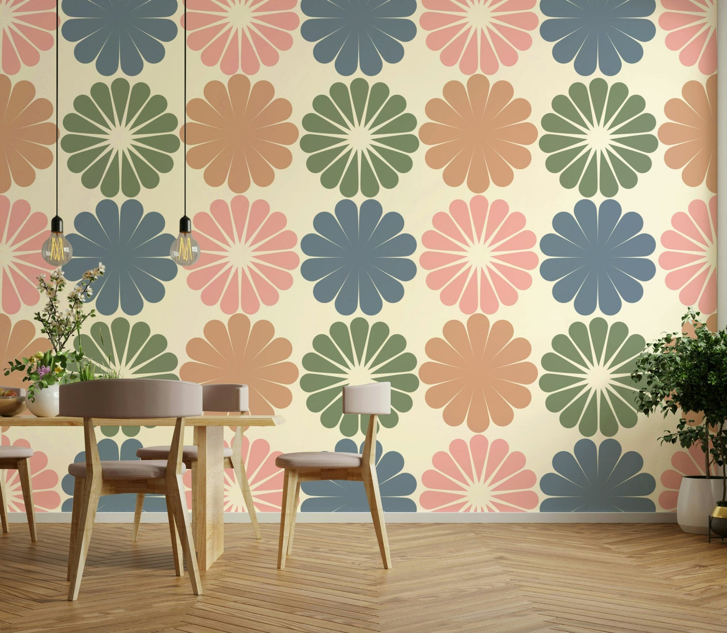 A detailed shot of the print showing the geometric shapes and soft colors.

