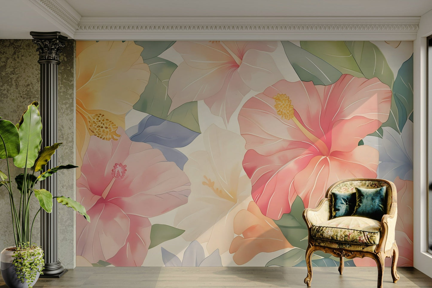 Pastel Hibiscus Watercolor Wallpaper