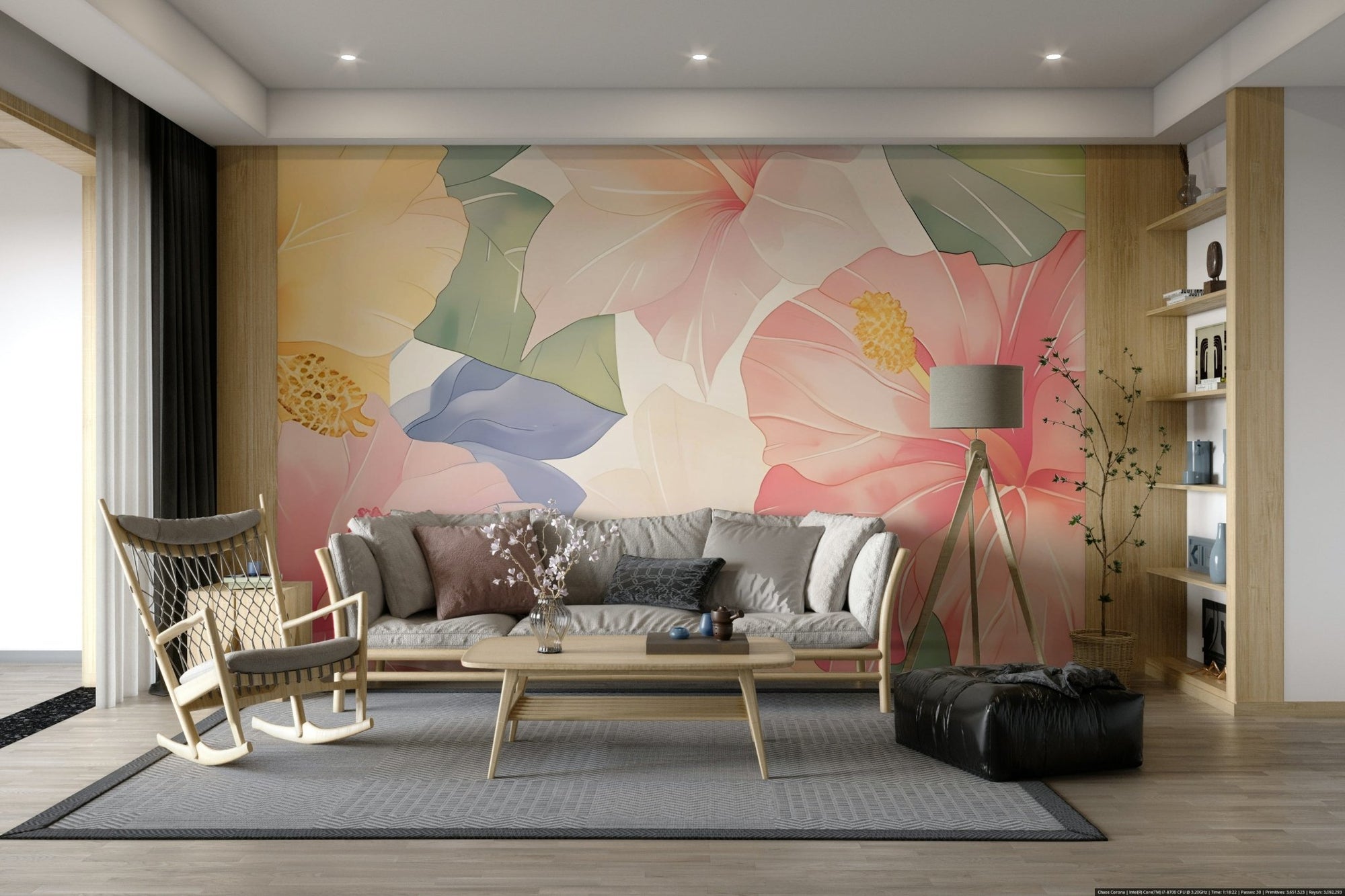 Pastel Hibiscus Watercolor Wallpaper D011