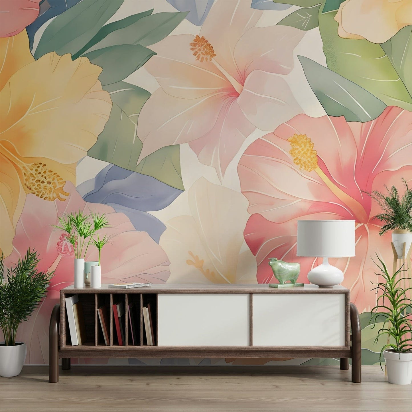 Pastel Hibiscus Watercolor Wallpaper