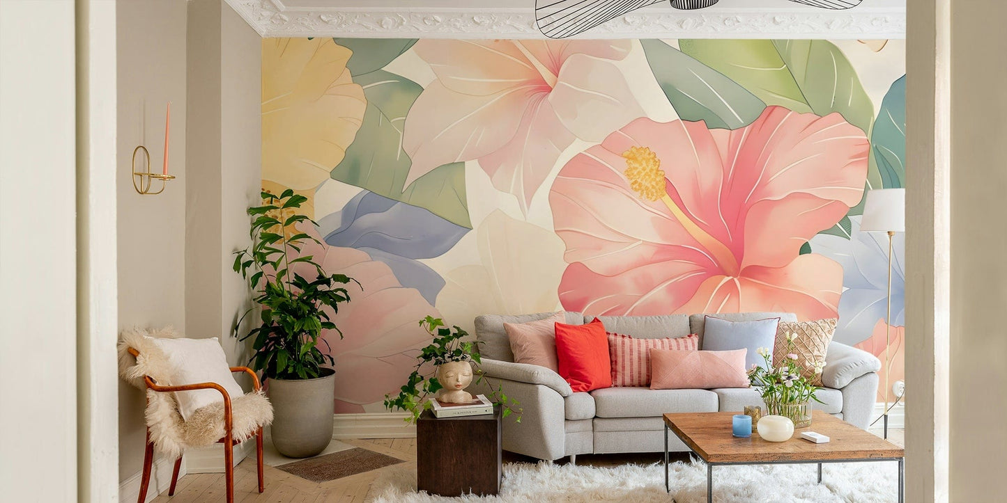 Pastel Hibiscus Watercolor Wallpaper