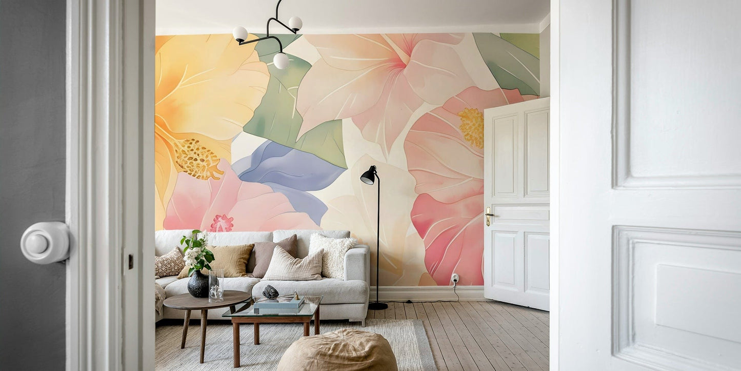 Pastel Hibiscus Watercolor Wallpaper