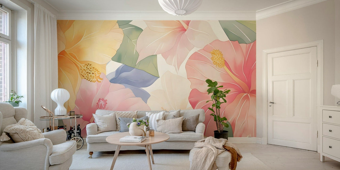 Pastel Hibiscus Watercolor Wallpaper