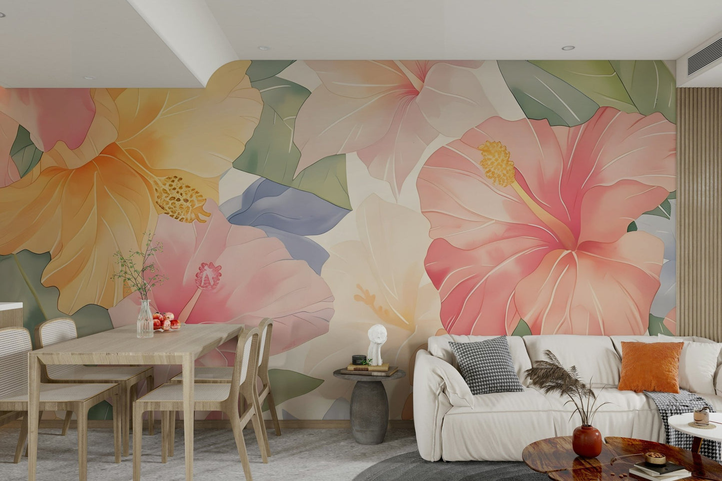 Pastel Hibiscus Watercolor Wallpaper