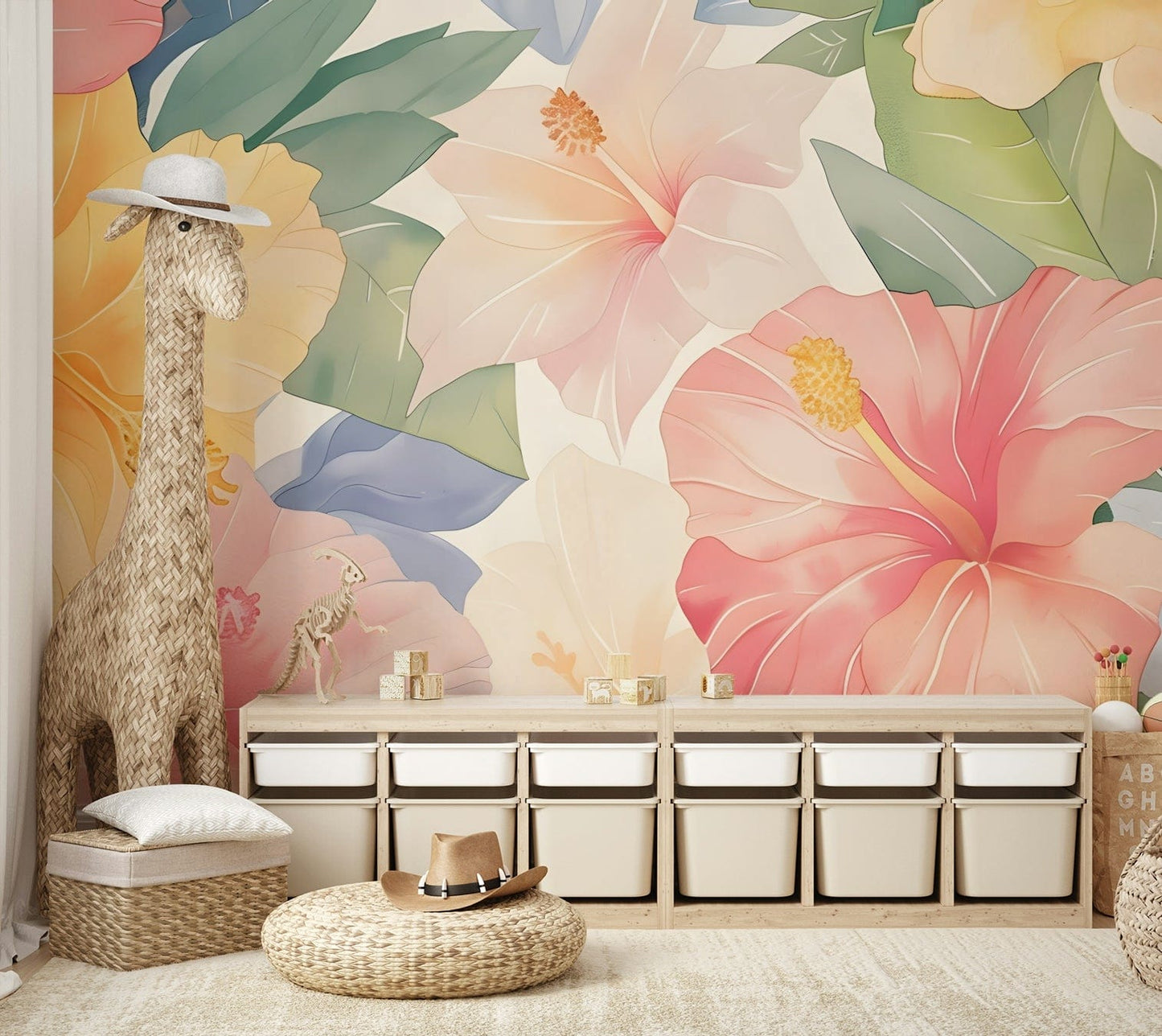 Pastel Hibiscus Watercolor Wallpaper