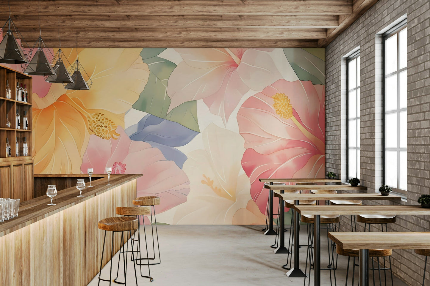 Pastel Hibiscus Watercolor Wallpaper