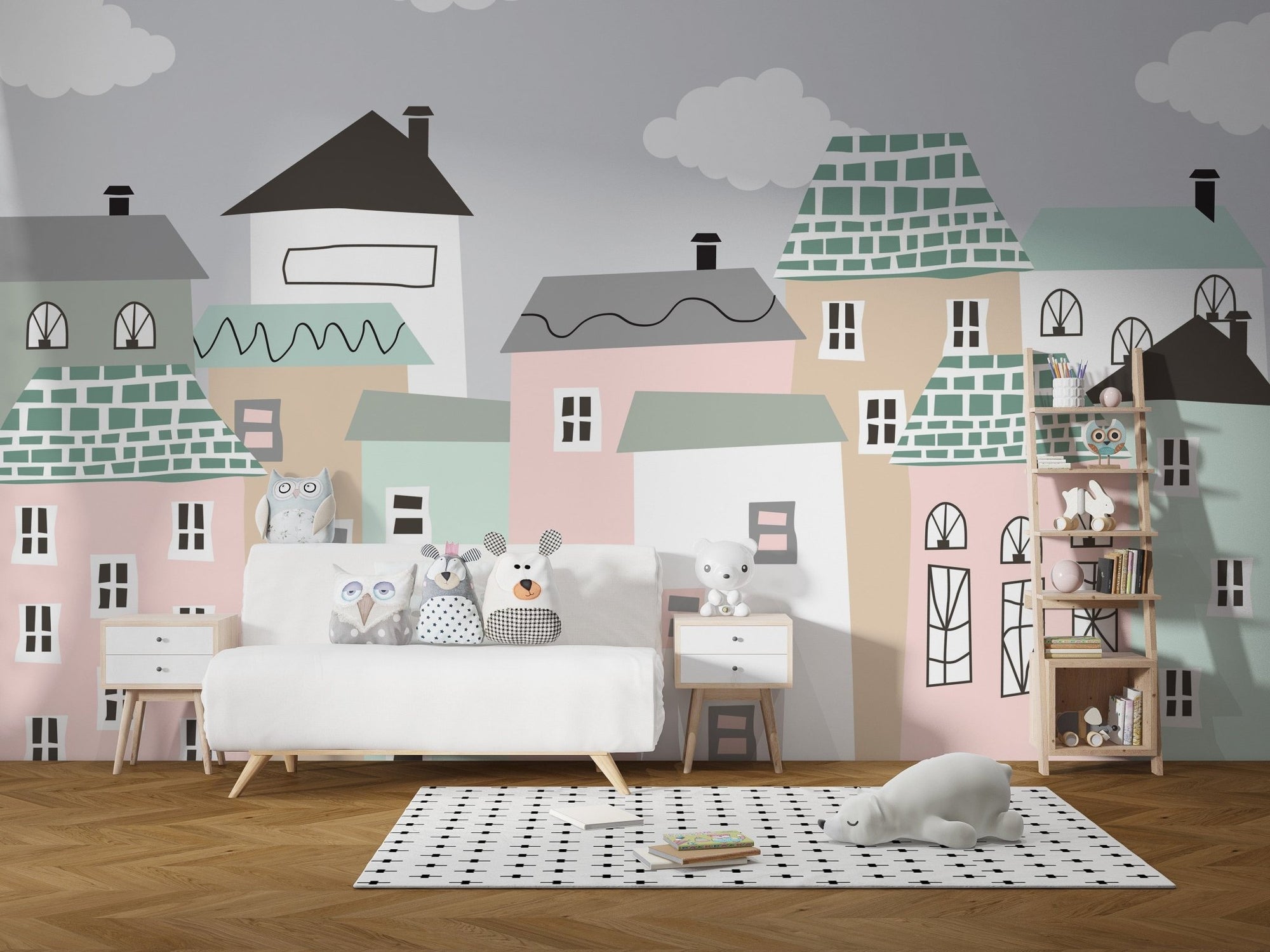 Pastel Houses Town Wallpaper Mural A703
