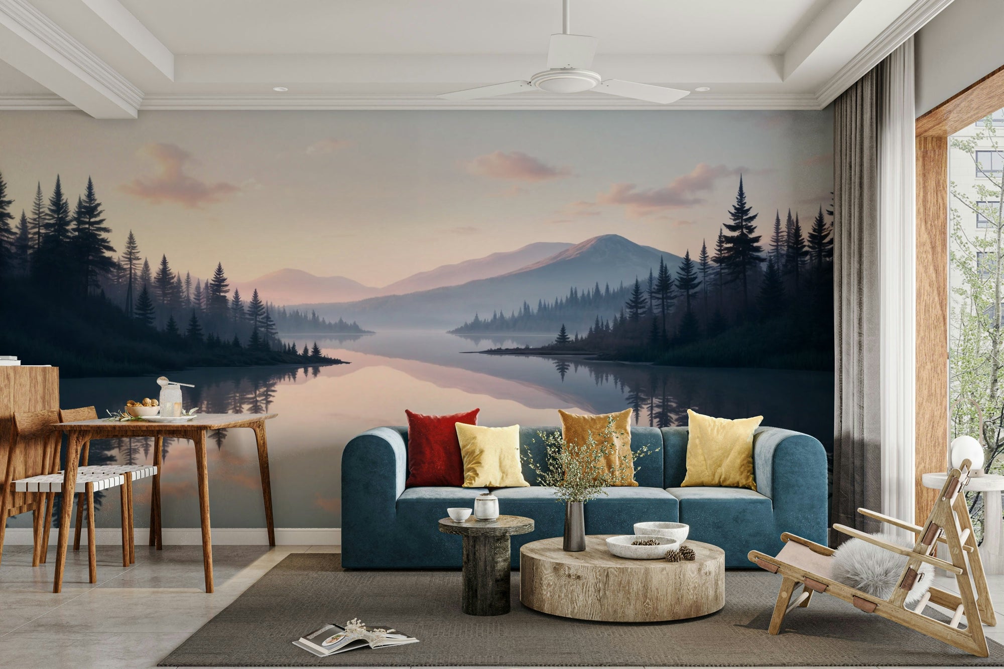 A wall mural of a peaceful lake scene. GD3582

