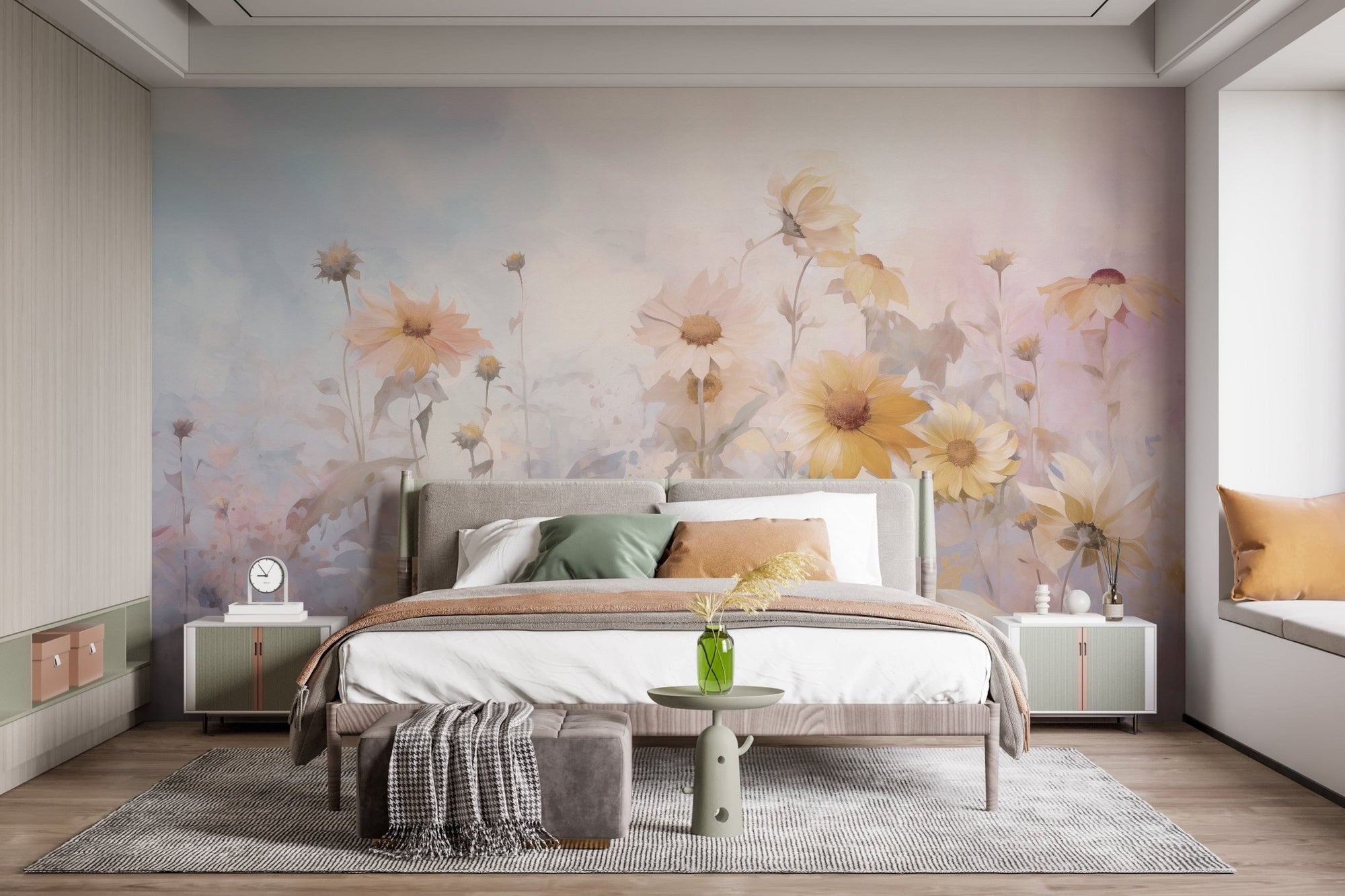 Colorful marigold flower wallpaper murals for a vibrant, cheerful space. DTIL36