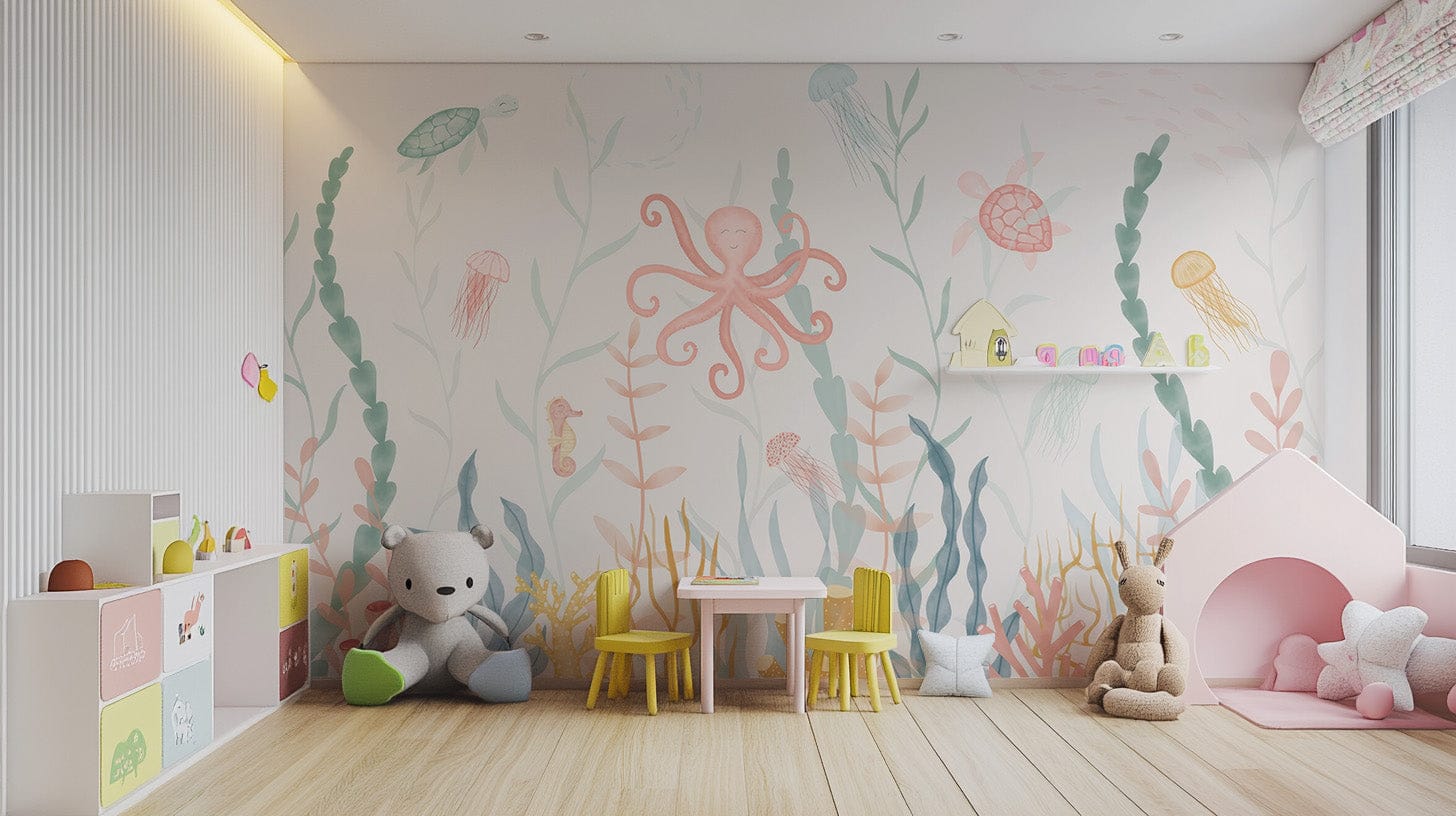 Subtle marine symphony mural for serene spaces, C213
