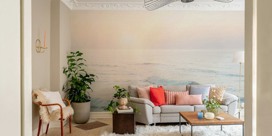 Deer with a bow wall mural in a rustic setting

