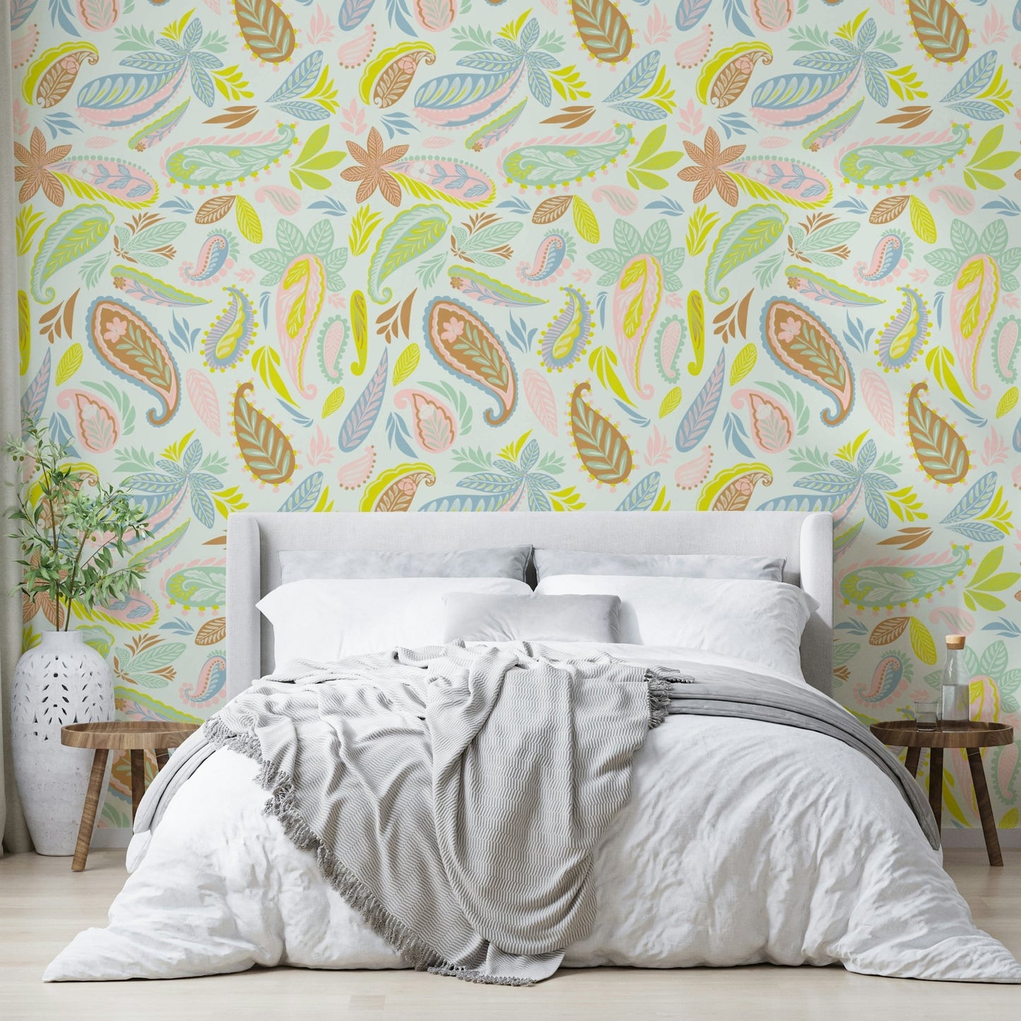 Mural wallpaper with mint and pink, GD1014