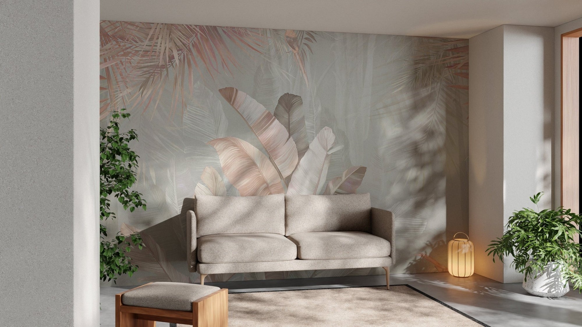 Soft Tropical Leaf Pattern Wallpaper B508
