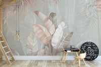 Muted Color Tropical Leaf Wallpaper
