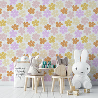 Pastel-colored flower wallpaper for relaxing spaces

