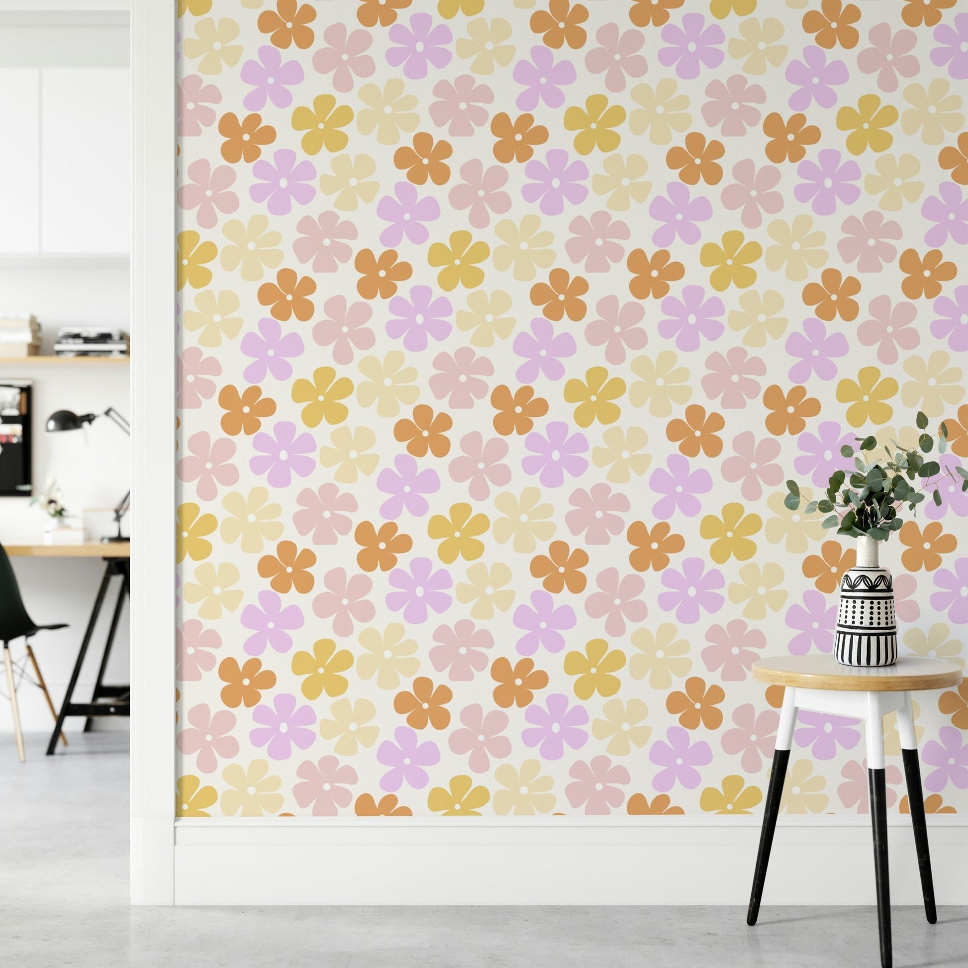 Floral wallpaper with soft pastel tones for walls

