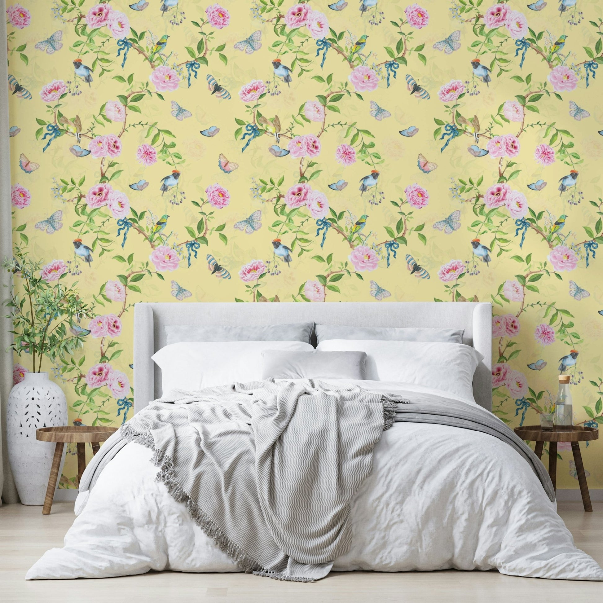 Pastel Chinoiserie Birds & Blooms Wallpaper Design

