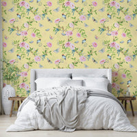 Pastel Chinoiserie Birds & Blooms Wallpaper Design

