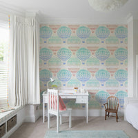 Dreamy pastel hot air balloon wall design

