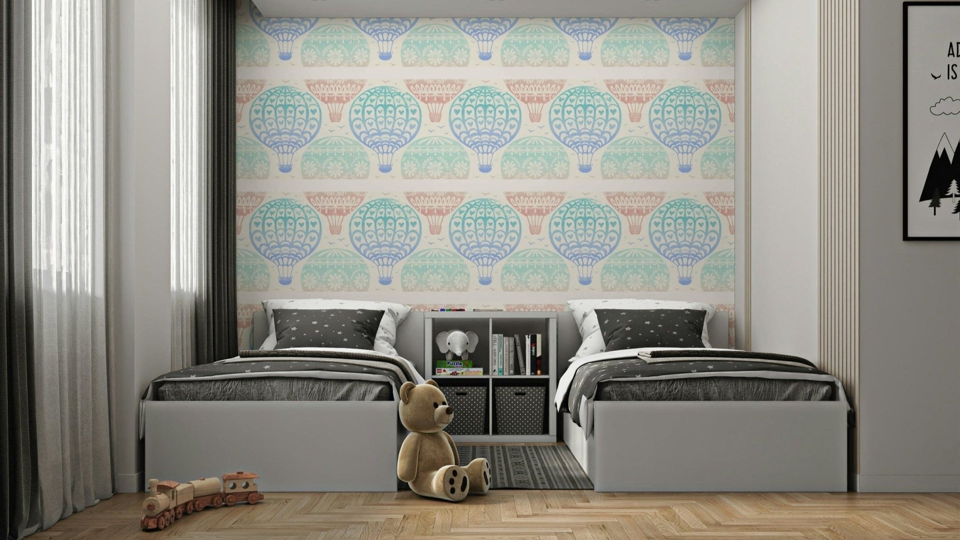 Pastel sky with hot air balloons wallpaper

