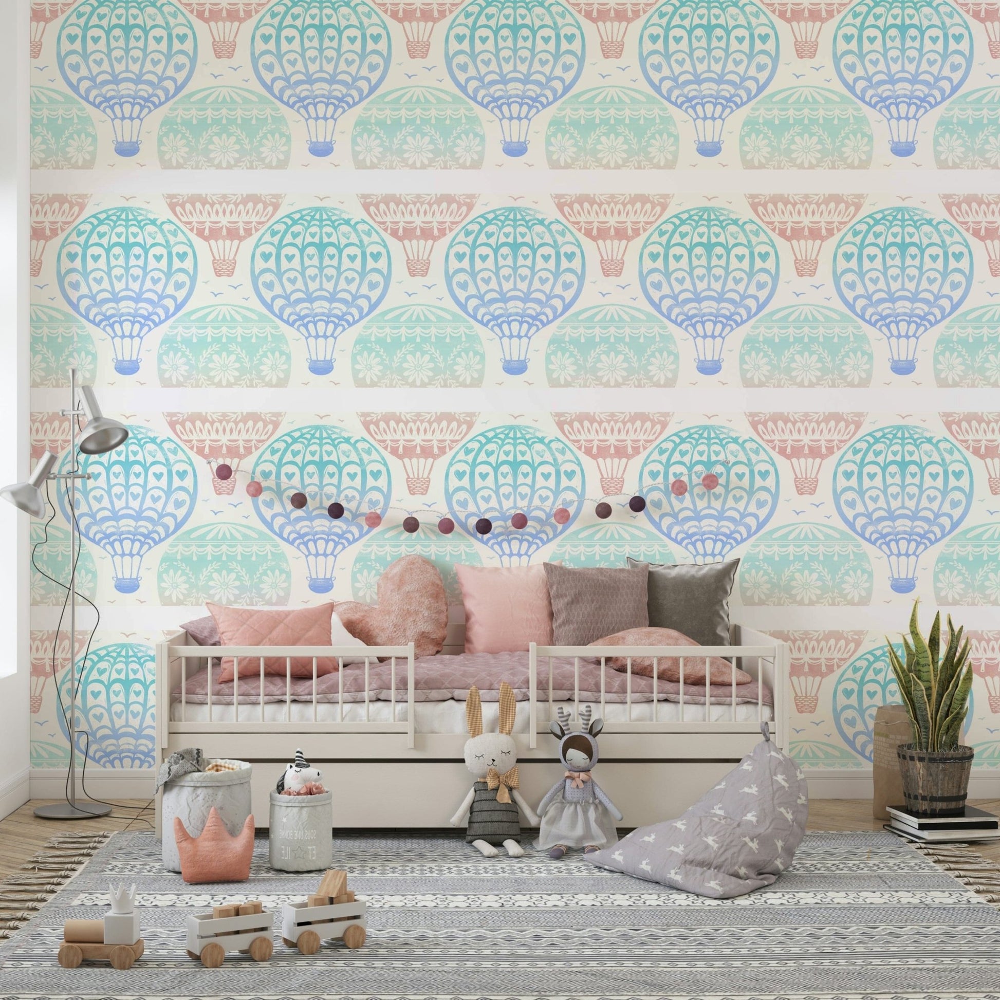 Soft pastel hot air balloons wall mural

