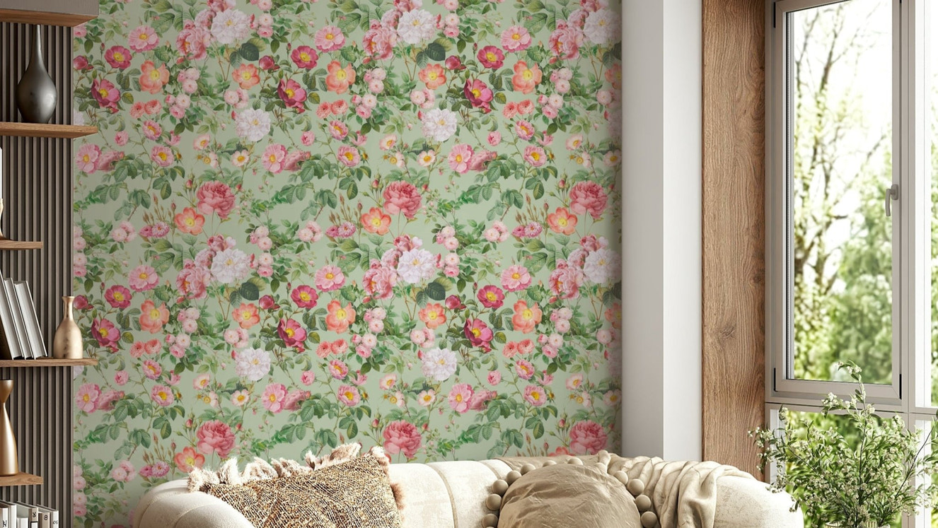 Pastel pink roses wallpaper for a fresh look.


