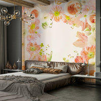 Pastel Paradise mural with gentle pink, blue, and lavender hues

