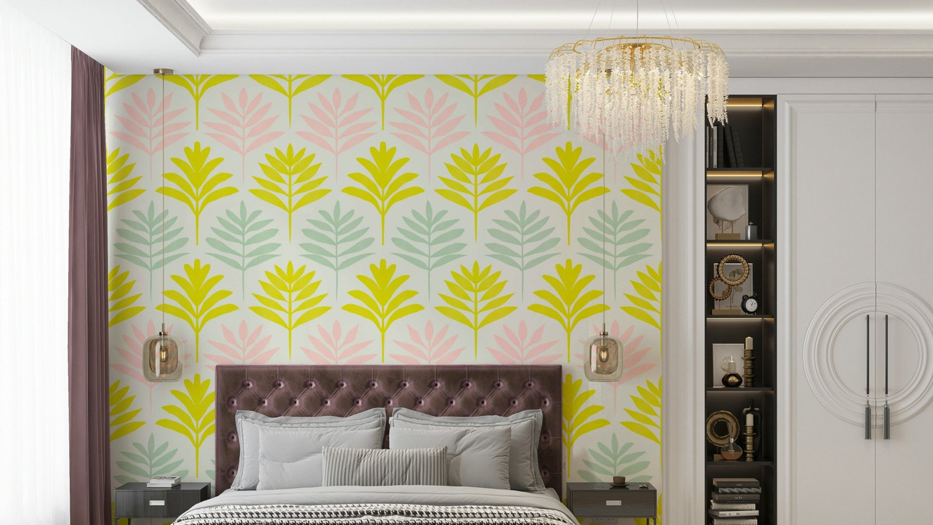 Light pink and yellow mural wallpaper

