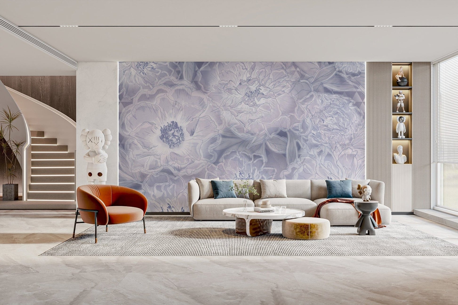 Subtle floral wallpaper with soft peonies
