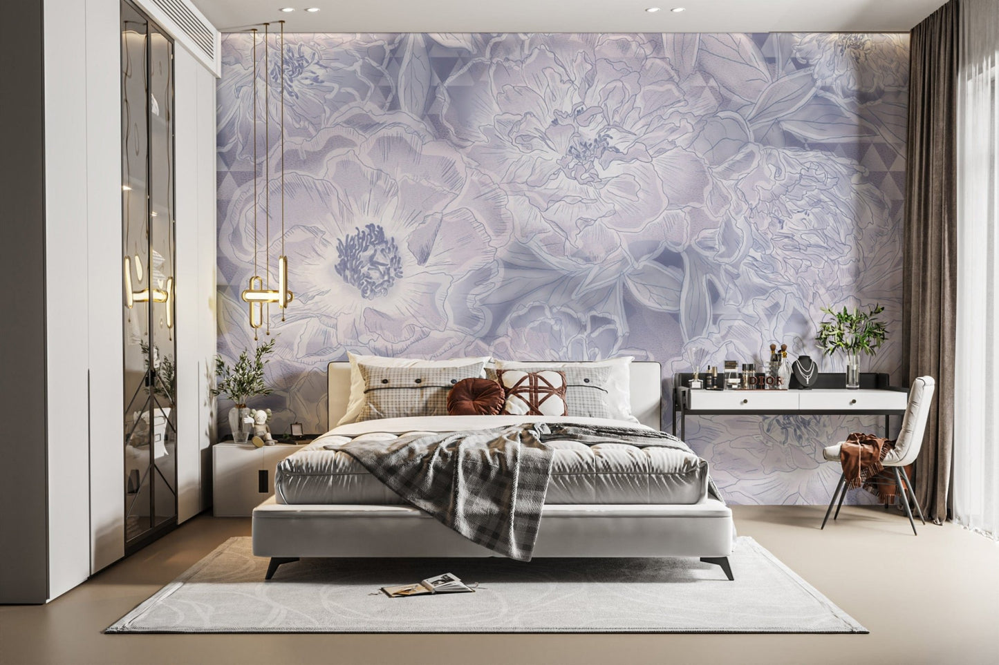 Classic peony floral print for interiors
