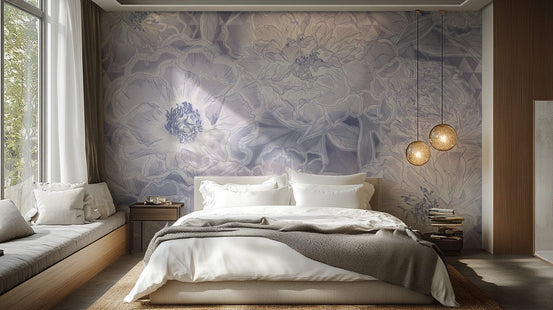 Soft pastel floral wallpaper with peonies
 B673 