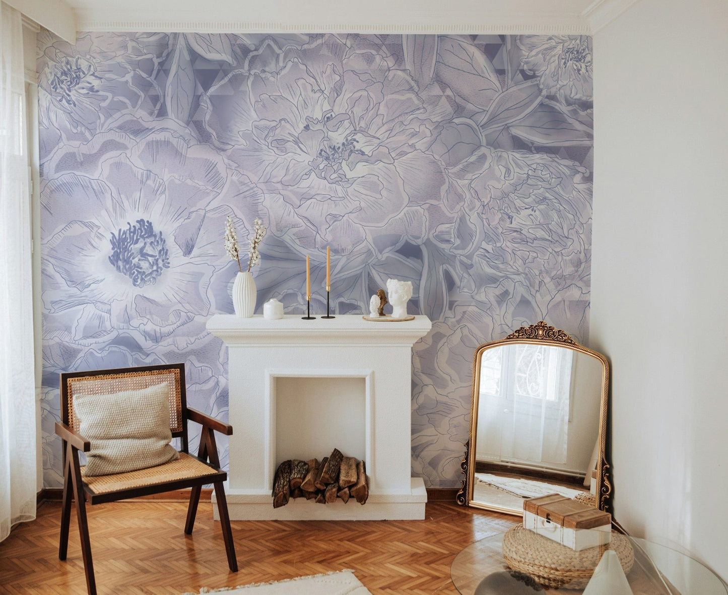 Pastel peony pattern wallpaper design
