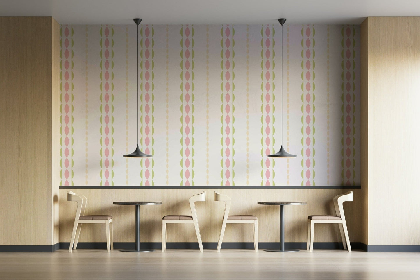 Scenic wallpaper with cartoon shapes and colors

