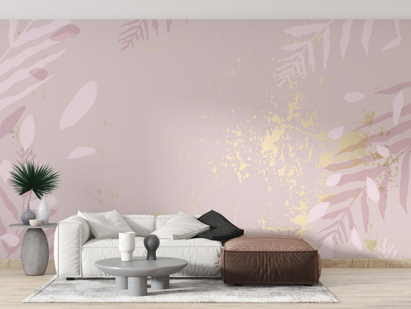 Subtle pink and gold wallpaper for serene interiors.