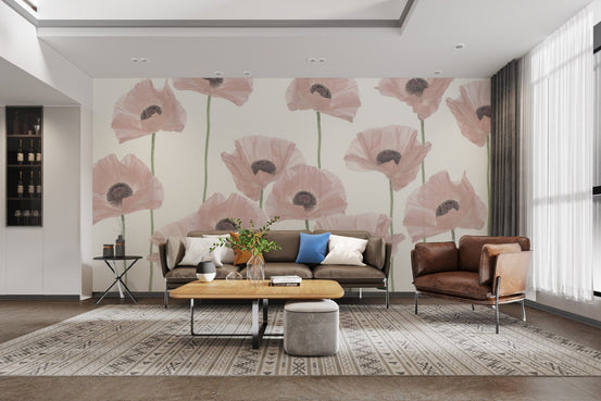 Pastel pink poppy flower wallpaper D298
