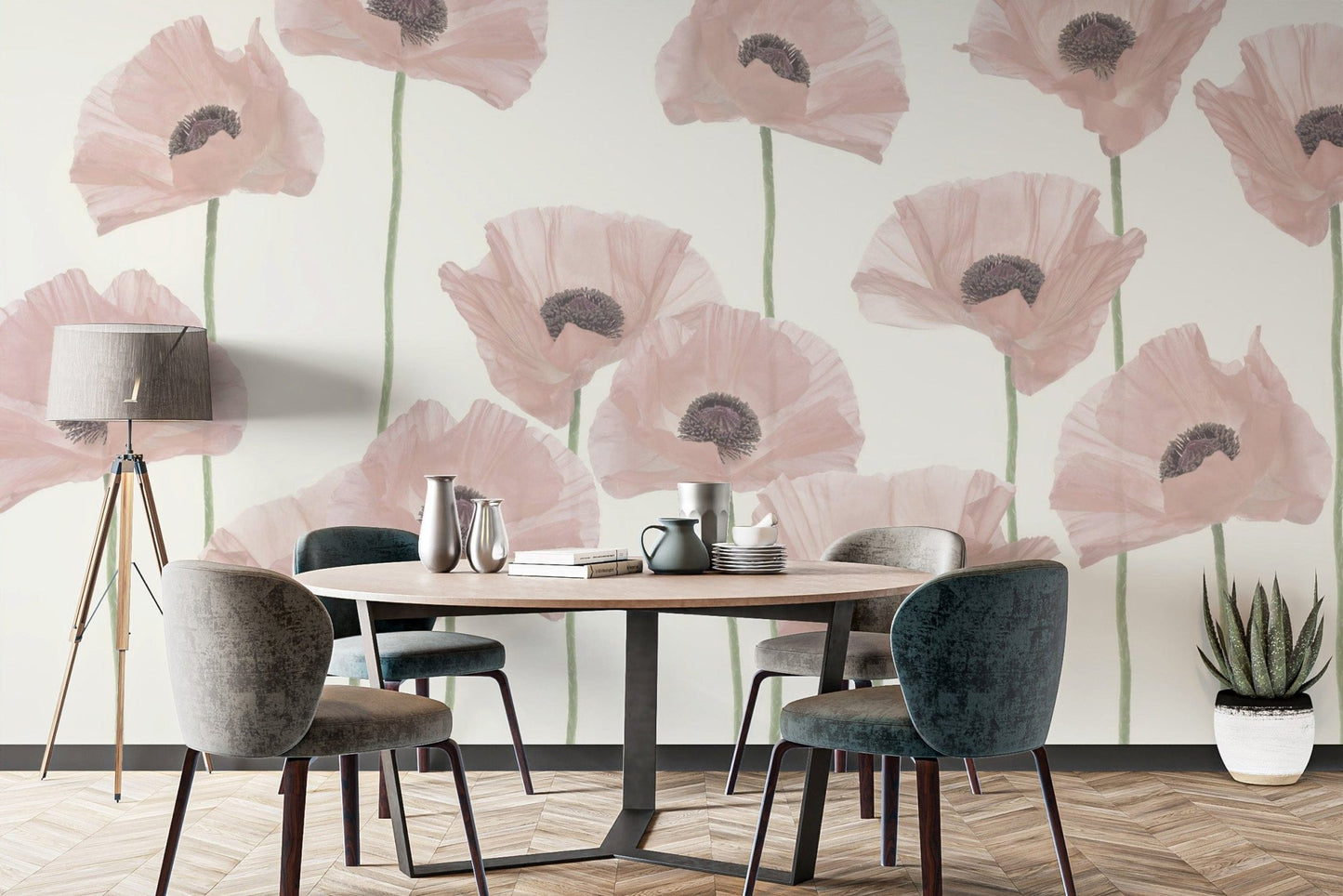 Light pink poppy wallpaper for walls

