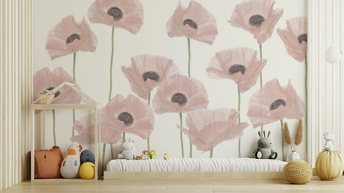 Delicate pastel pink poppy wallpaper
