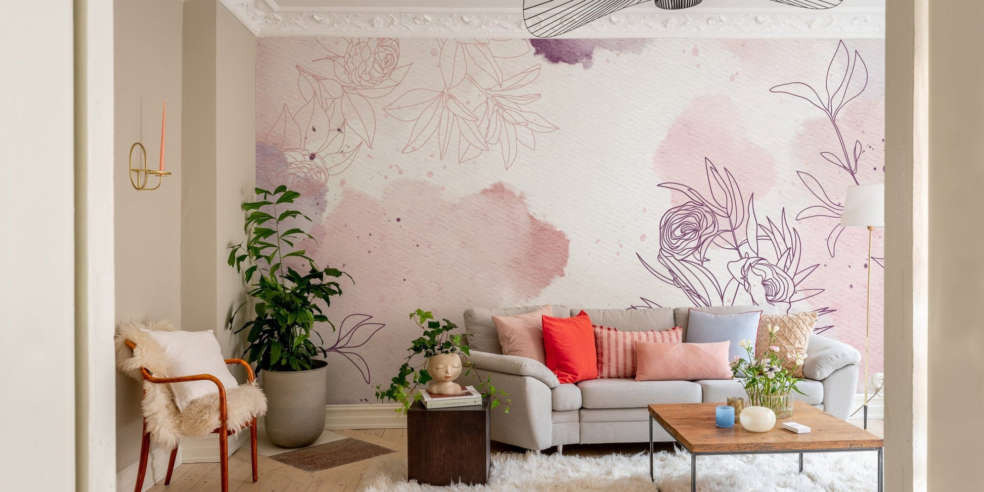 Soft pastel floral wall mural
