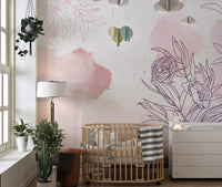 Pastel pink purple floral mural
