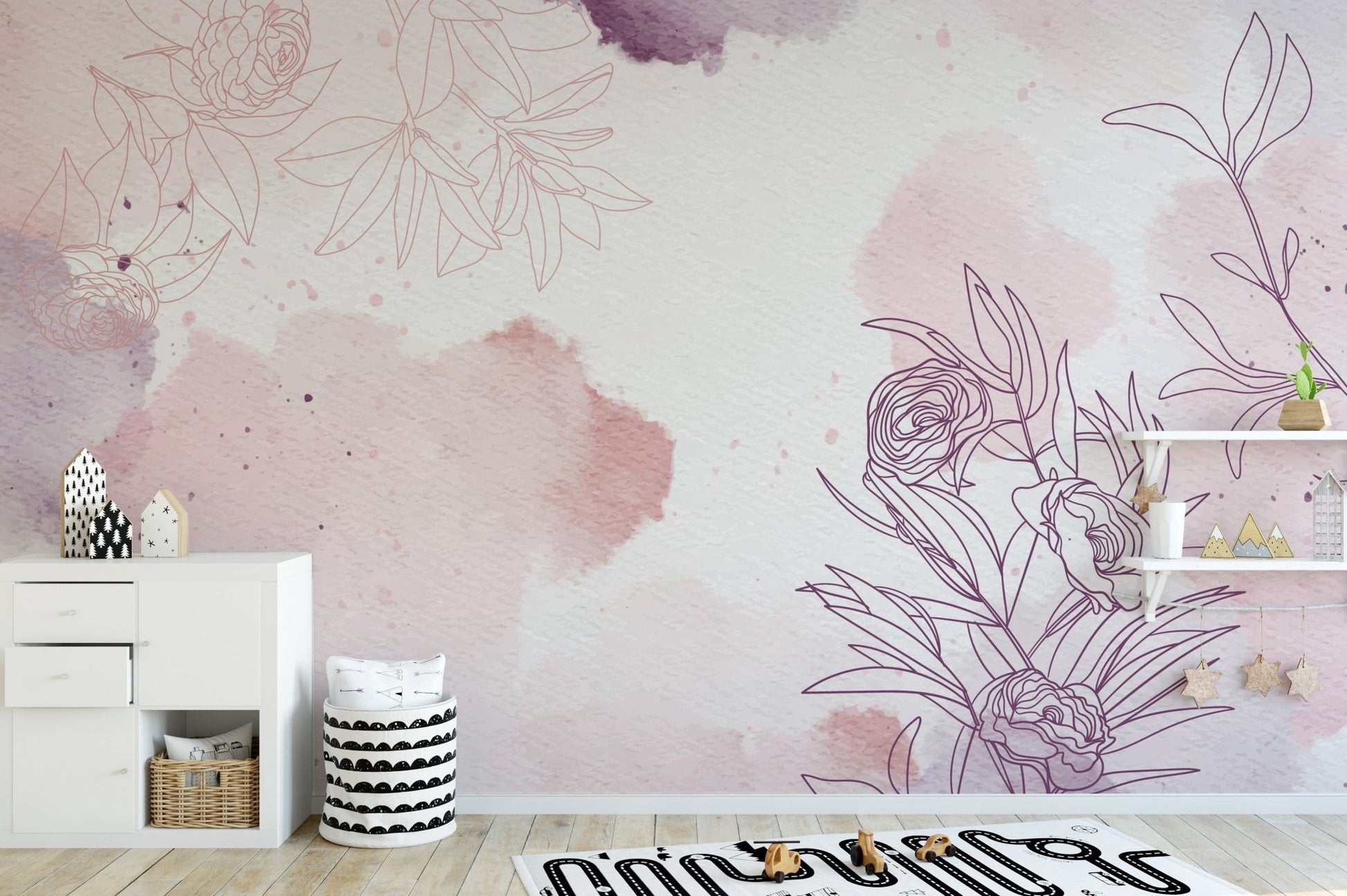 Pink purple floral wall design
