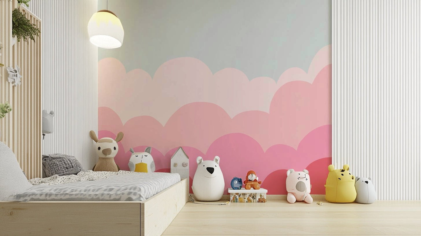 Soft pastel pink sunrise mural for bedroom walls.

