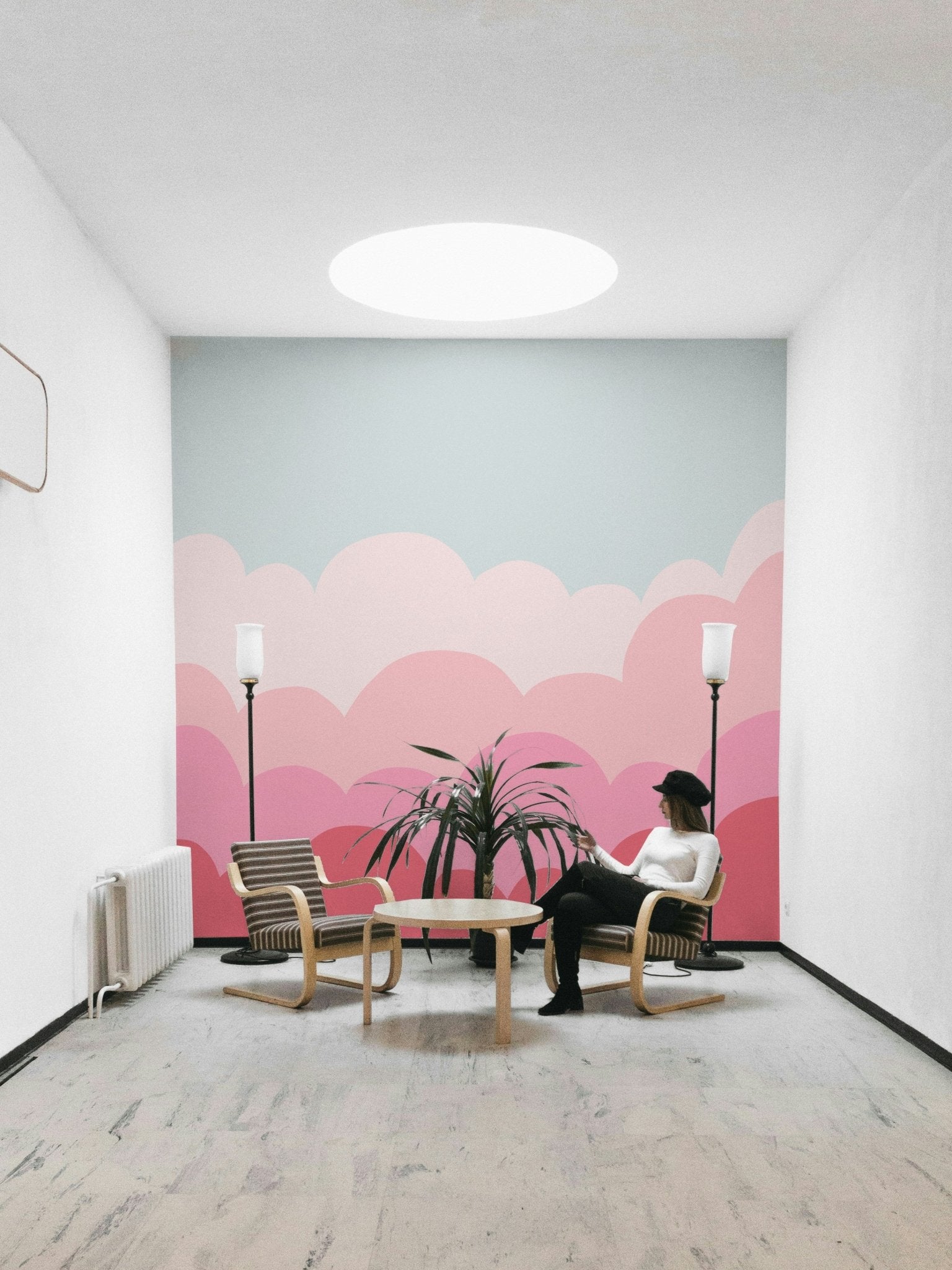 Pastel Pink Sunrise wall mural for serene spaces., GD1800